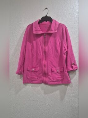 Karen Scott Women's Pink Zip-Front Jacket, Size XL, Cotton.